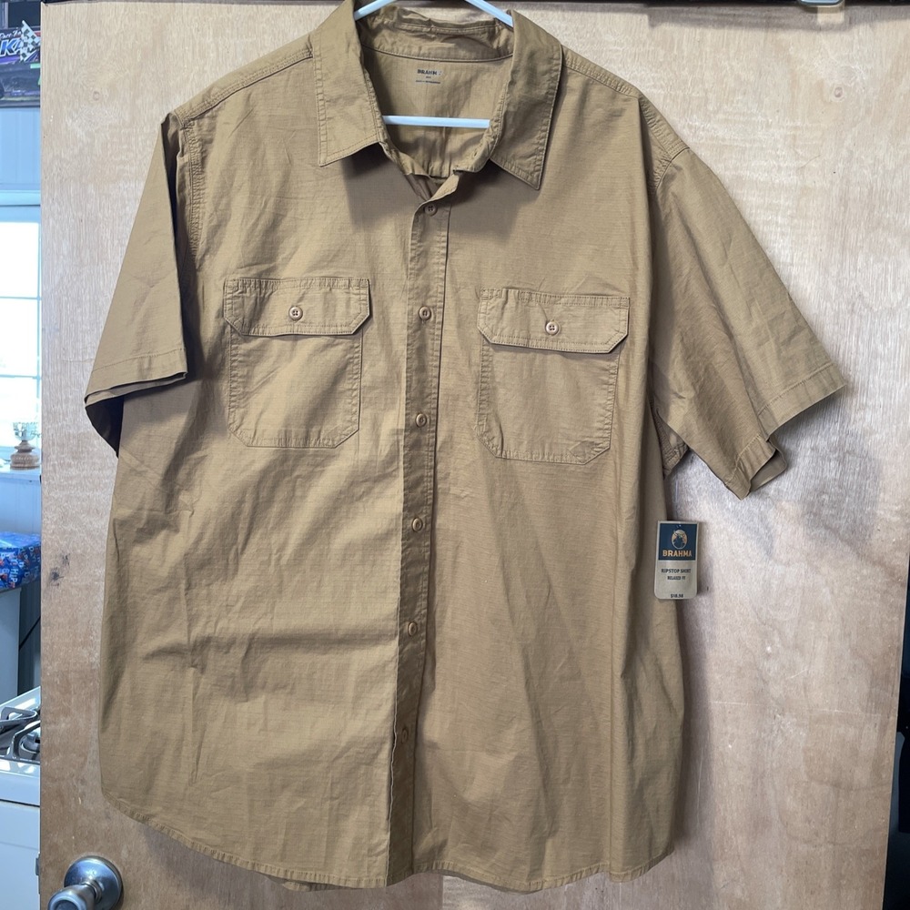 Brahma Men's Casual‎ Button-Down Shirt Brown 2XL Cotton Spandex NWT